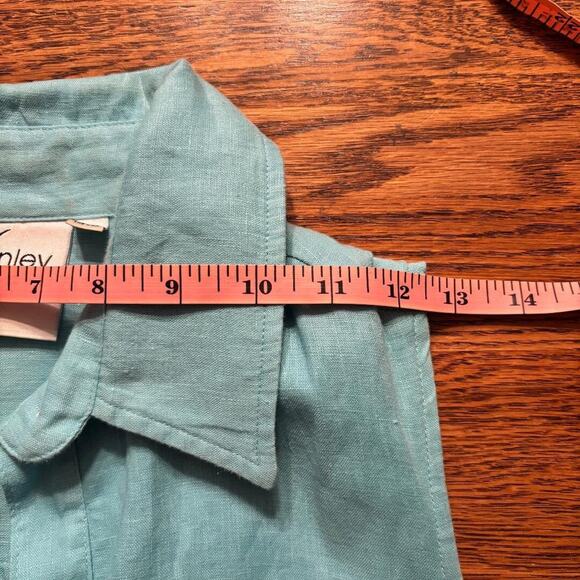 Finley 100% Linen Blue Sleeveless Shift Midi Dress Size S Layered Made in USA - Picture 5 of 10